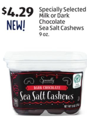 Aldi Specially selected milk or dark chocolate sea salt cashews offer