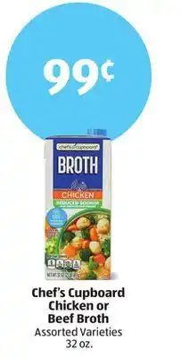 Aldi Chef's cupboard chicken or beef broth offer