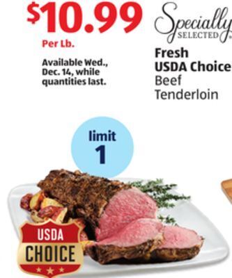 Aldi Specially selected fresh usda choice beef tenderloin offer