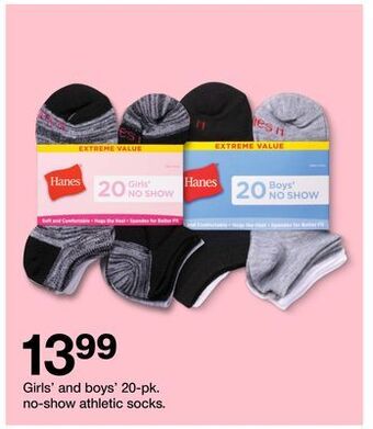 Target Girls' and boys' 20-pk. no-show athletic socks offer