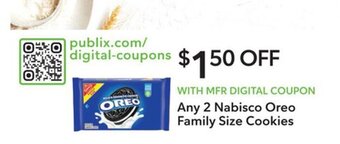 Publix Any 2 Nabisco Oreo Family Size Cookies offer