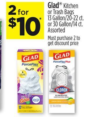 Dollar General Glad® kitchen or trash bags offer