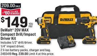 Ace Hardware Dewalt® 20v max compact drill/impact driver kit offer