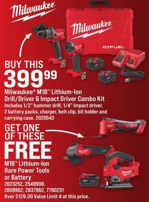 Ace Hardware Milwaukee® m18™ lithium-ion drill/driver & impact driver combo kit offer