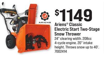Ace Hardware Ariens® classic electric start two-stage snow thrower offer