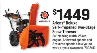 Ace Hardware Ariens® deluxe self-propelled two-stage snow thrower offer