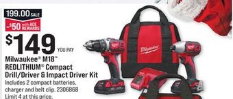 Ace Hardware Milwaukee® m18™ redlithium® compact drill/driver & impact driver kit offer