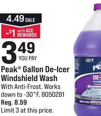 Ace Hardware Peak® gallon de-icer windshield wash offer