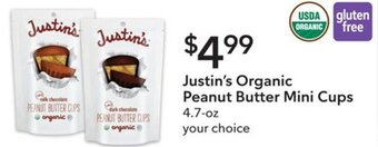 Publix Justin's Organic Peanut Butter Mini Cups 4.7 oz. offer