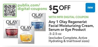 Publix Olay Regenerist Facial Moisturizing Cream, Serum or Eye Product offer