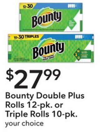 Publix Bounty Double Plus Rolls 12 pk. or Triple Rolls 10 pk. offer