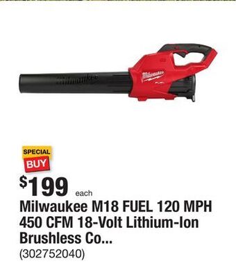 The Home Depot Milwaukee m18 fuel 120 mph 450 cfm 18-volt lithium-ion brushless cordless handheld blower (tool-only) offer