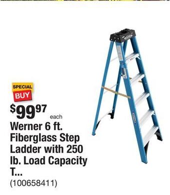 The Home Depot Werner 6 ft. fiberglass step ladder with 250 lb. load capacity type i duty rating offer