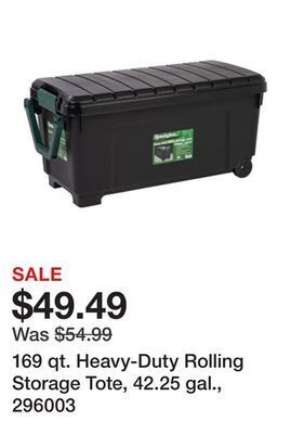 Tractor Supply Company 169 qt. heavy-duty rolling storage tote, 42.25 gal., 296003 offer