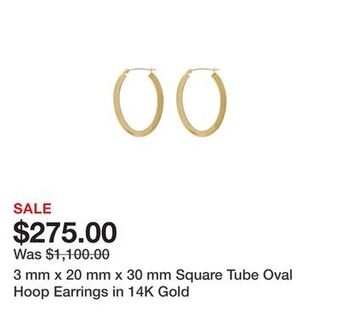 Belk 3 mm x 20 mm x 30 mm square tube oval hoop earrings in 14k gold offer