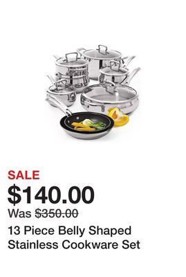Belk 13 piece belly shaped stainless cookware set offer
