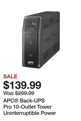 Office Depot Apc® back-ups pro 10-outlet tower uninterruptible power supply, 1,350va/810 watts, bn1350m2 offer