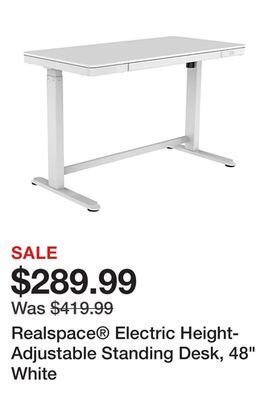 Office Depot Realspace® electric height-adjustable standing desk, 48" white offer