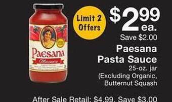 Fairway Store Market Paesana pasta sauce offer