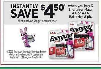 Dollar General Energizer max aa or aaa batteries offer