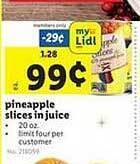 Lidl Pineapple slices in juice offer