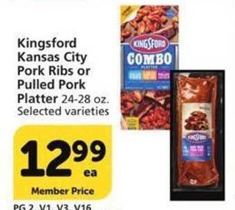 Vons Kingsford kansas city pork ribs or pulled pork platter offer