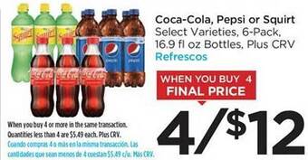 Food 4 Less Coca-cola, pepsi or squirt offer
