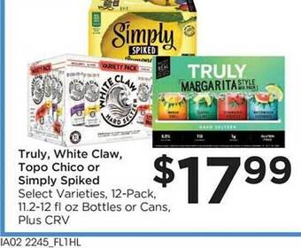 Food 4 Less Truly, white claw, topo chico or simply spiked offer