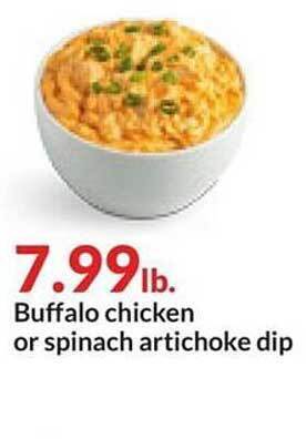 Hy-Vee Buffalo chicken or spinach artichoke dip offer