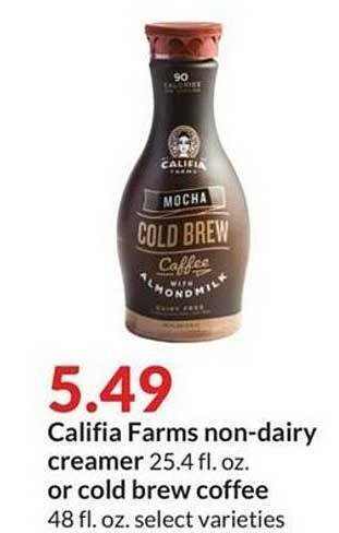 Hy-Vee Califia farms non-dairy creamer or cold brew coffee offer