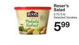 Price Chopper Reser's salad offer