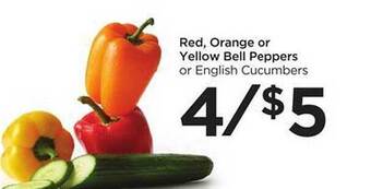 Food 4 Less Red orange or yellow bell peppers or english cucumbers offer