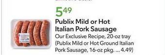 Publix Publix mild or hot italian pork sausage offer