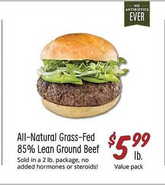 Sprouts Farmers Market All-natural grass-fed 85% lean ground beef offer