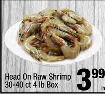 Super King Markets Head on raw shrimp 30-40 ct 4 lb box offer