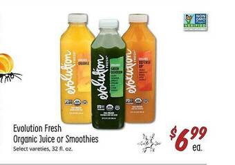 Sprouts Farmers Market Evolution fresh organic juice or smoothies offer