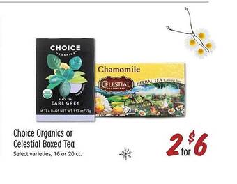 Sprouts Farmers Market Choice organics or celestial boxed tea offer