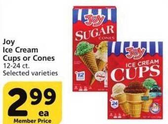 Vons Joy ice cream cups or cones offer