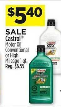 Dollar General Castrol motor oil conventional or high mileage offer