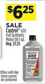 Dollar General Castrol gtx full synthetic motor oil offer