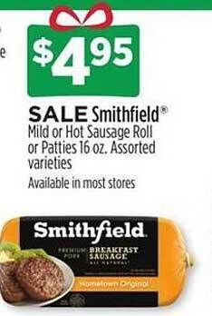 Dollar General Smithfield mild or hot sausage roll or patties offer