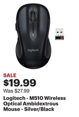 Best Buy Logitech - m510 wireless optical ambidextrous mouse - silver/black offer