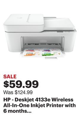 Best Buy Hp - deskjet 4133e wireless all-in-one inkjet printer with 6 months of instant ink included from hp+ - white offer