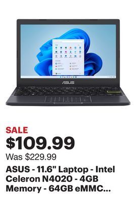 Best Buy Asus - 11.6" laptop - intel celeron n4020 - 4gb memory - 64gb emmc - star black offer