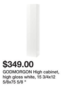 Ikea Godmorgon high cabinet, high gloss white, 15 3/4x12 5/8x75 5/8 " offer