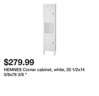 Ikea Hemnes corner cabinet, white, 20 1/2x14 5/8x78 3/8 " offer