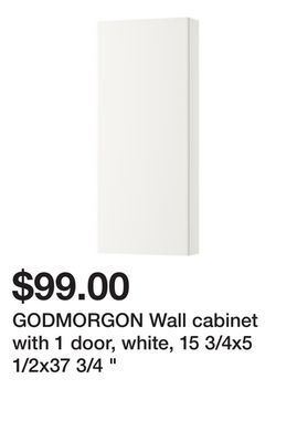 Ikea Godmorgon wall cabinet with 1 door, white, 15 3/4x5 1/2x37 3/4 " offer