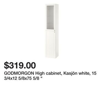 Ikea Godmorgon high cabinet, kasjön white, 15 3/4x12 5/8x75 5/8 " offer