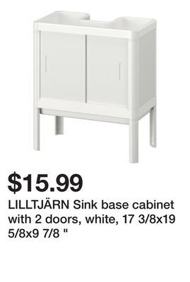 Ikea Lilltjärn sink base cabinet with 2 doors, white, 17 3/8x19 5/8x9 7/8 " offer