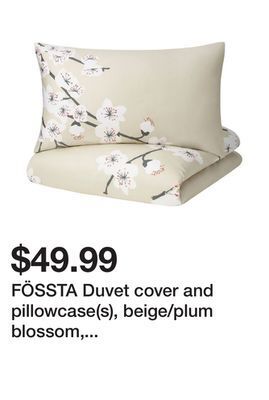 Ikea Fössta duvet cover and pillowcase(s), beige/plum blossom, full/queen (double/queen) offer